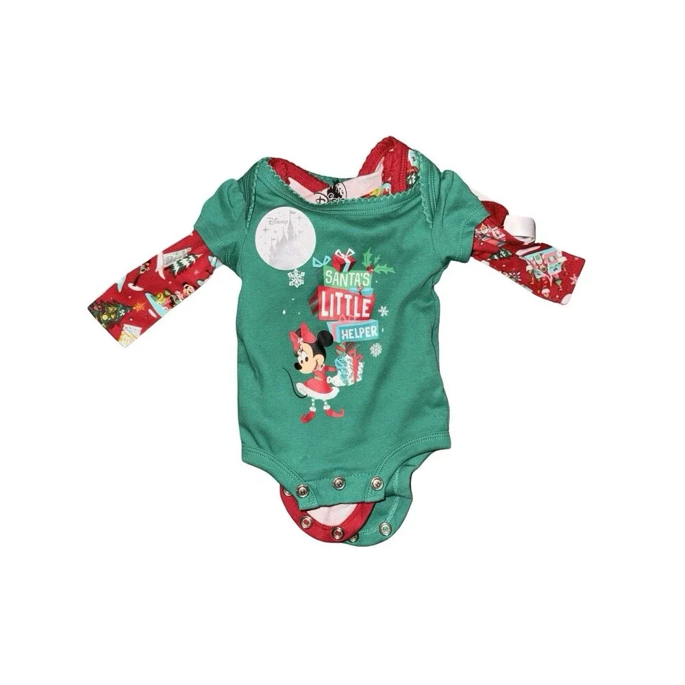 Disney Parks Christmas Baby Outfit Set Minnie Mouse Bow Bodysuit Pants 3 Months